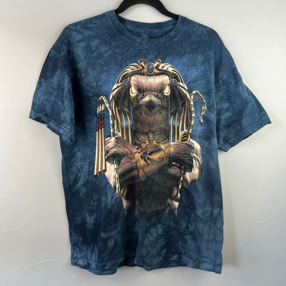 The Mountain Horus Soldier Blue Tye Dye Cotton T-Shirt‎ SZ L Egyptian Pharaoh